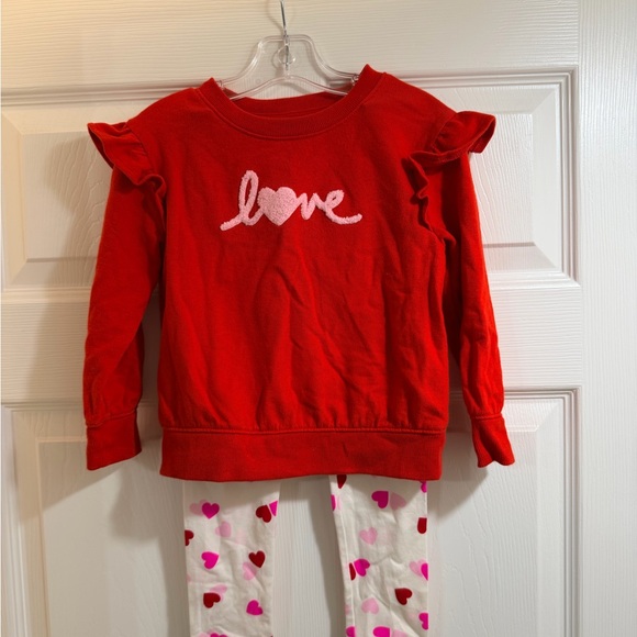 Cat & Jack Other - Cat & Jack Red Sweatshirt and Pink Heart Leggings